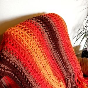 70s style orange and brown afghan throw